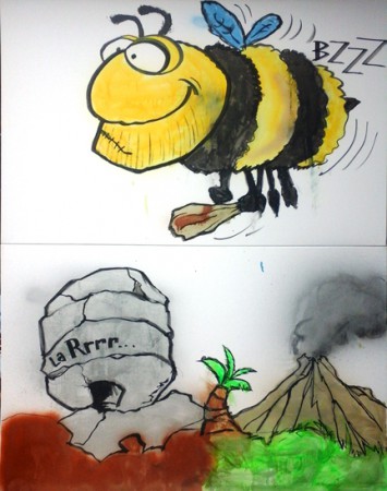 Atelier graff sur toile-Centre aéré la Ruche-préhistoire